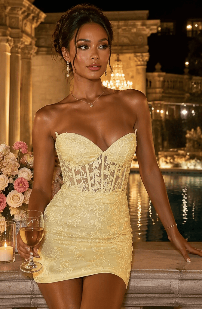 Short Lace-Up Homecoming Dress with Sweetheart Neckline and Appliques