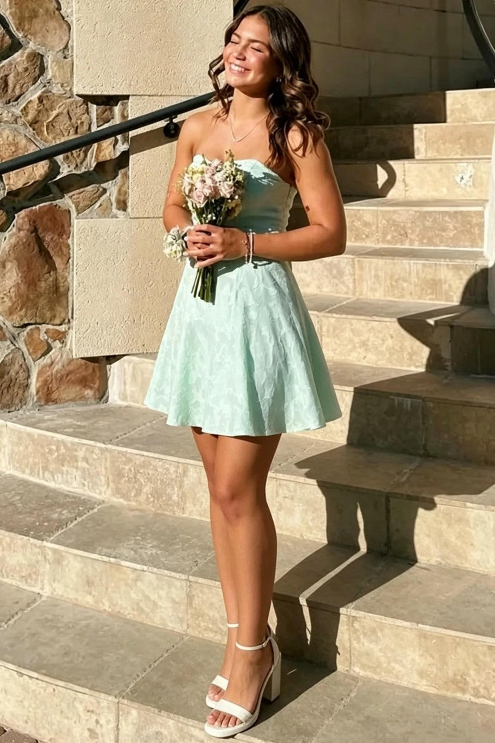 Simple Elegant Homecoming Dress with Strapless Design and Soft Flare Skirt