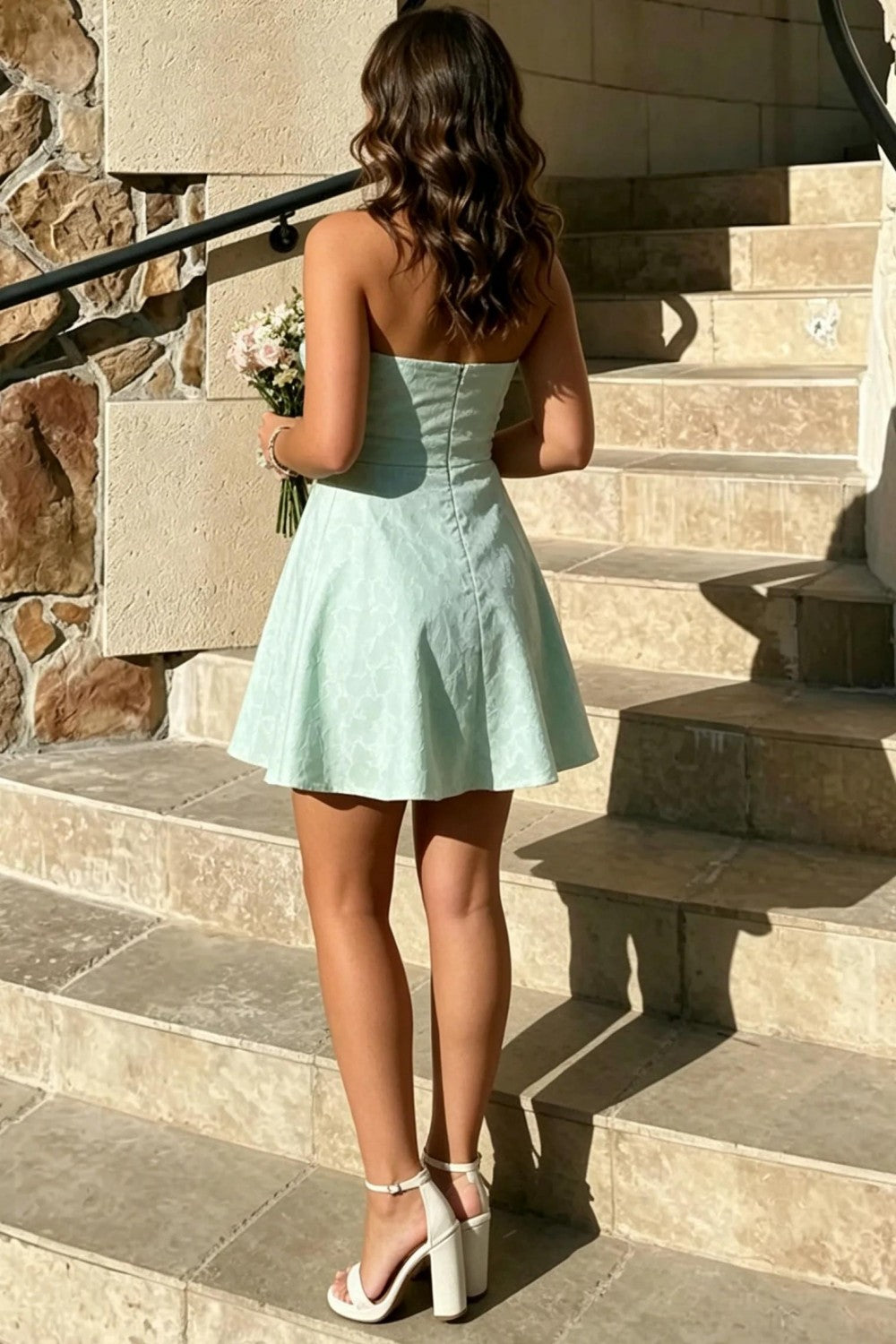 Simple Elegant Homecoming Dress with Strapless Design and Soft Flare Skirt