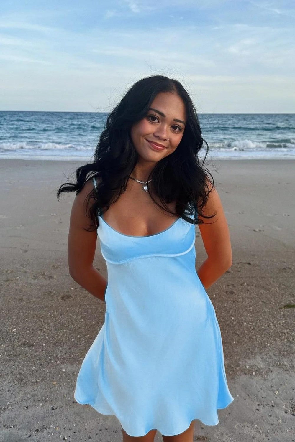 Simple Satin Fit-and-Flare Homecoming Dress with Spaghetti Straps