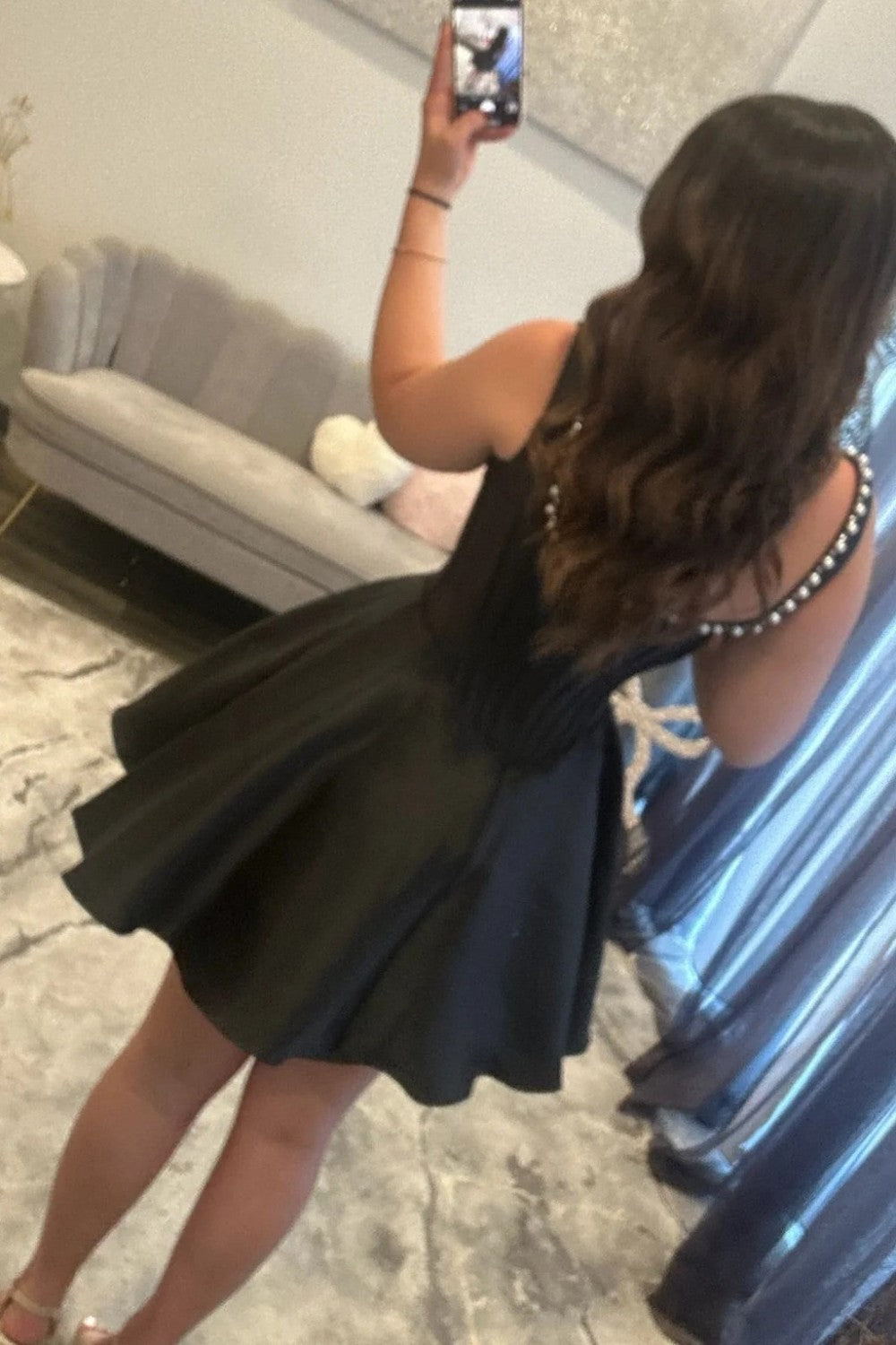Simple Satin Square Neck Corset Homecoming Dress with Beaded Trim