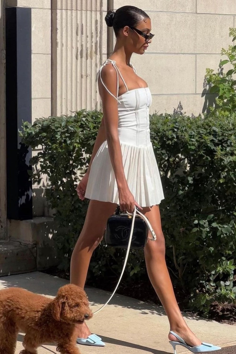 Simple White A-Line Homecoming Dress with Spaghetti Straps and Corset-Inspired Bodice