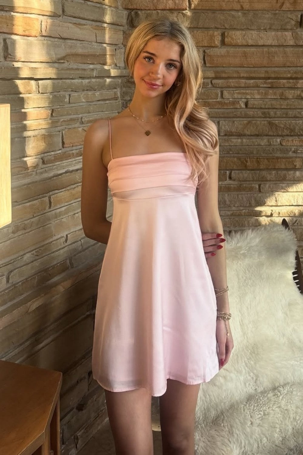 Soft Satin Spaghetti Straps A-Line Mini Homecoming Dress