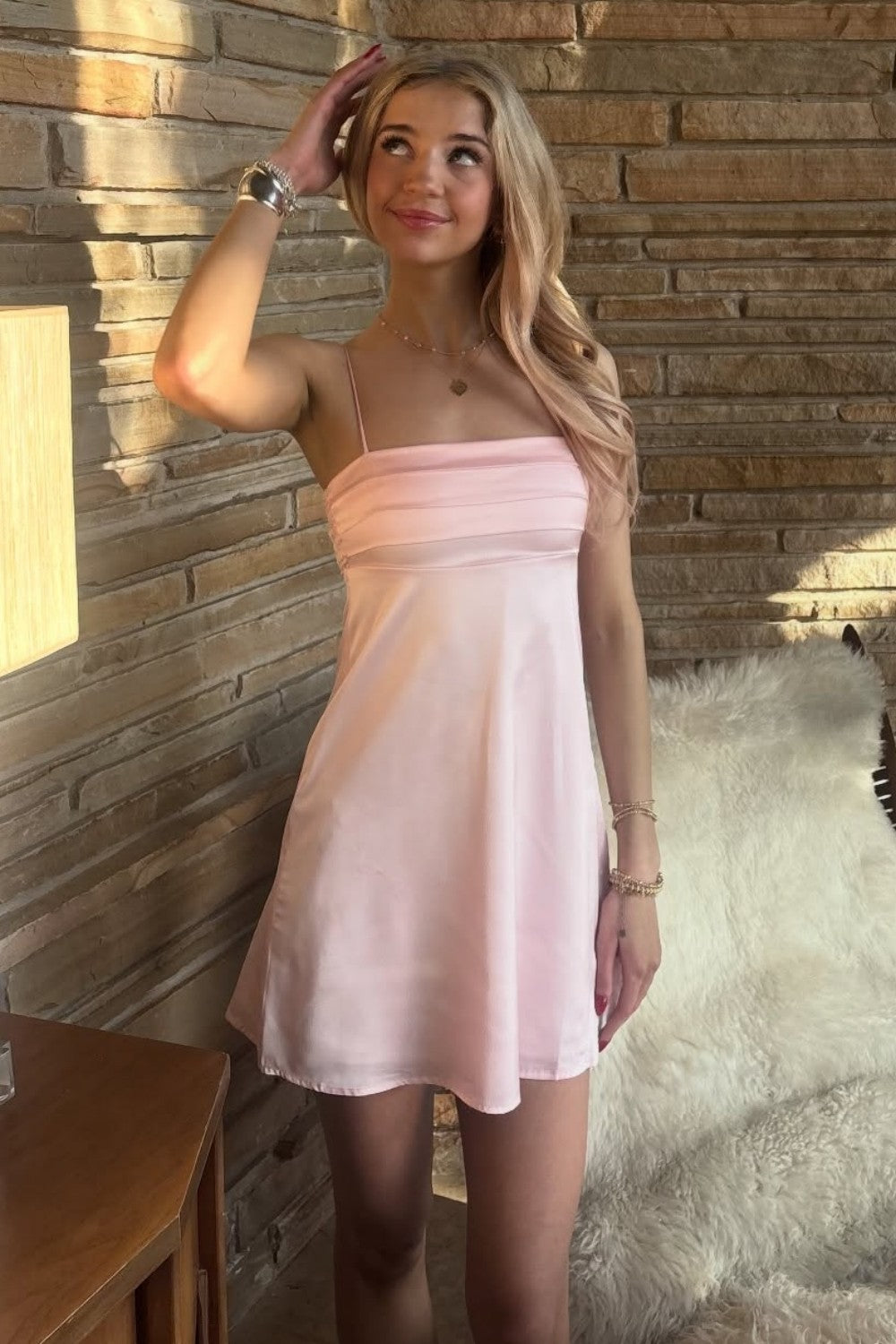 Soft Satin Spaghetti Straps A-Line Mini Homecoming Dress