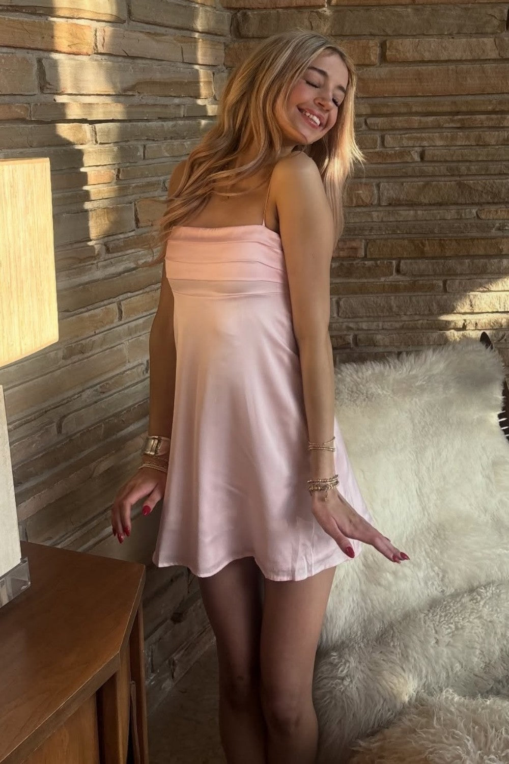 Soft Satin Spaghetti Straps A-Line Mini Homecoming Dress