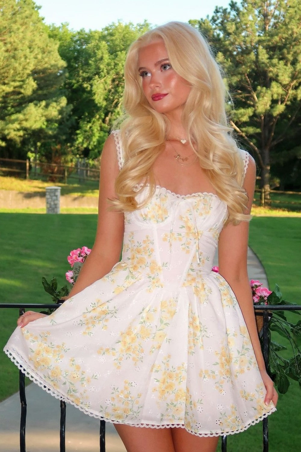 Soft White Floral Homecoming Dress with Lace Trim and Flattering A-Line Silhouette