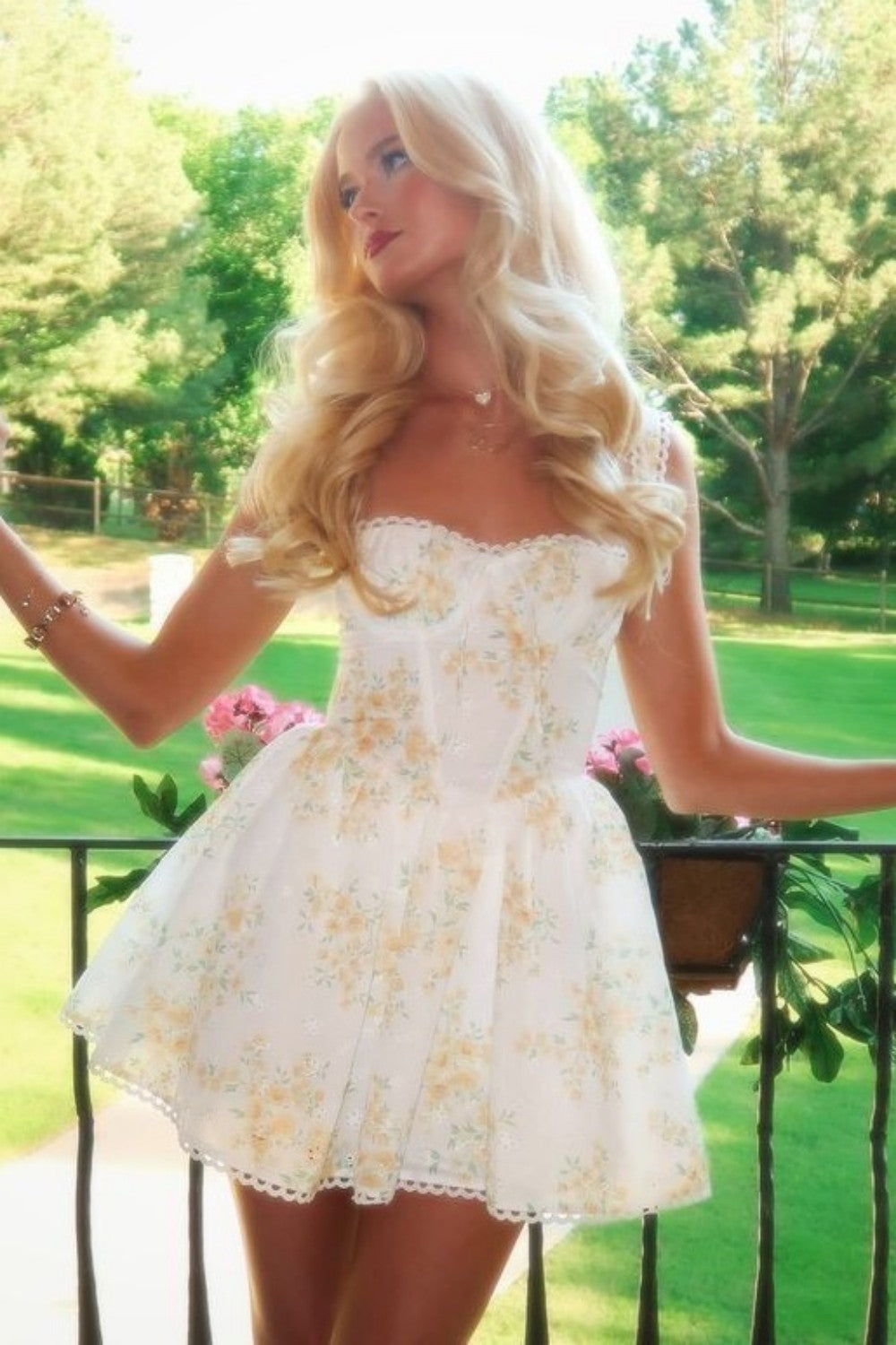 Soft White Floral Homecoming Dress with Lace Trim and Flattering A-Line Silhouette