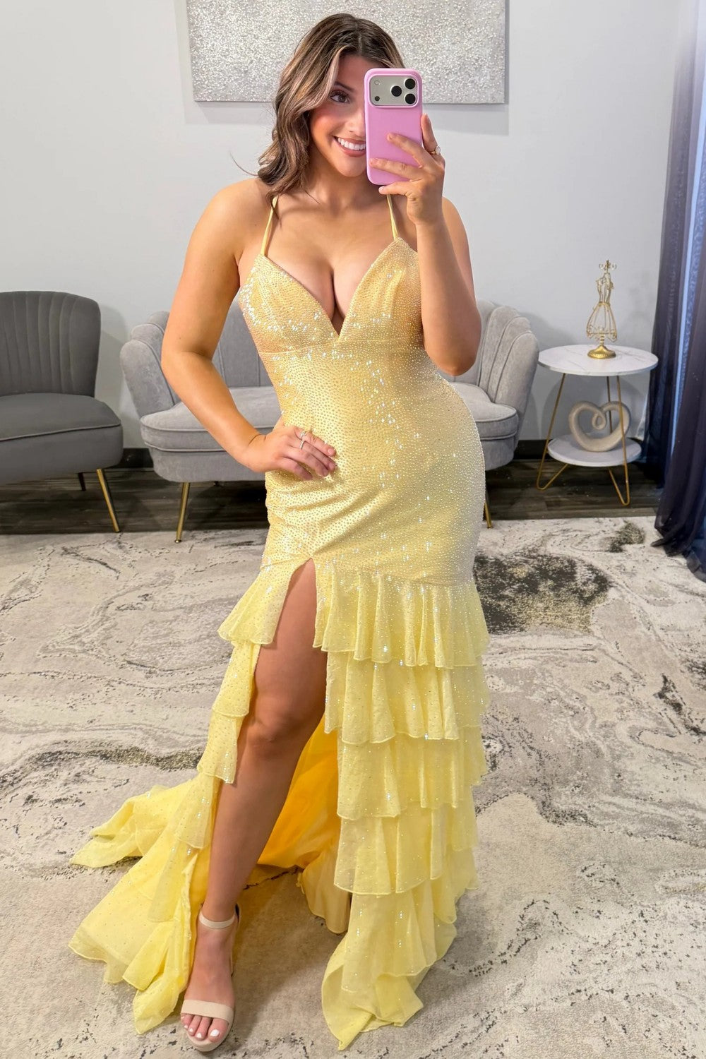 Sparkling Red Beaded Mermaid Prom Evening Gown with Ruffle Skirt