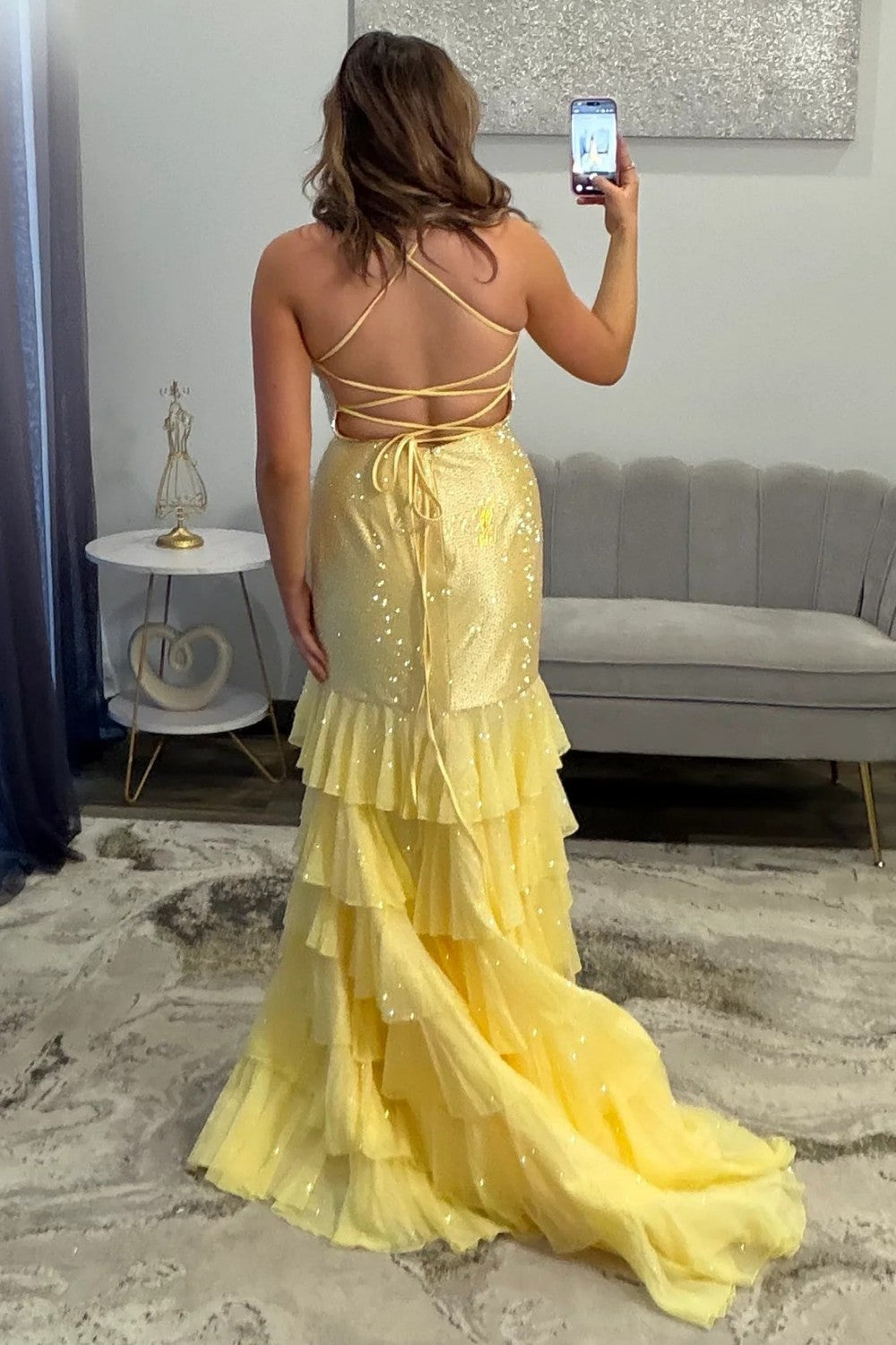 Sparkling Red Beaded Mermaid Prom Evening Gown with Ruffle Skirt