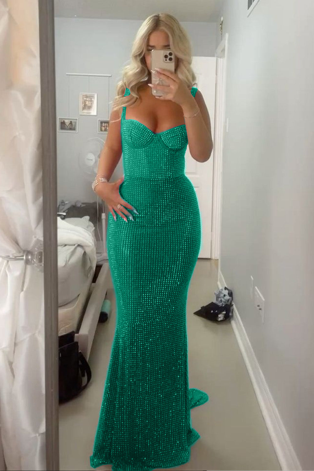 Sparkly Mermaid Sweetheart Red Long Prom Dress with Beading