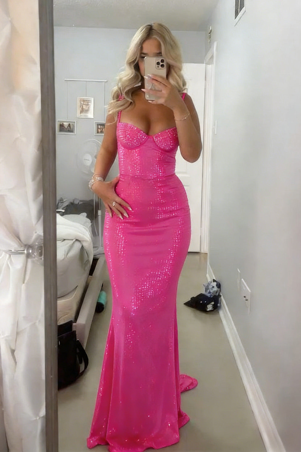 Sparkly Mermaid Sweetheart Red Long Prom Dress with Beading