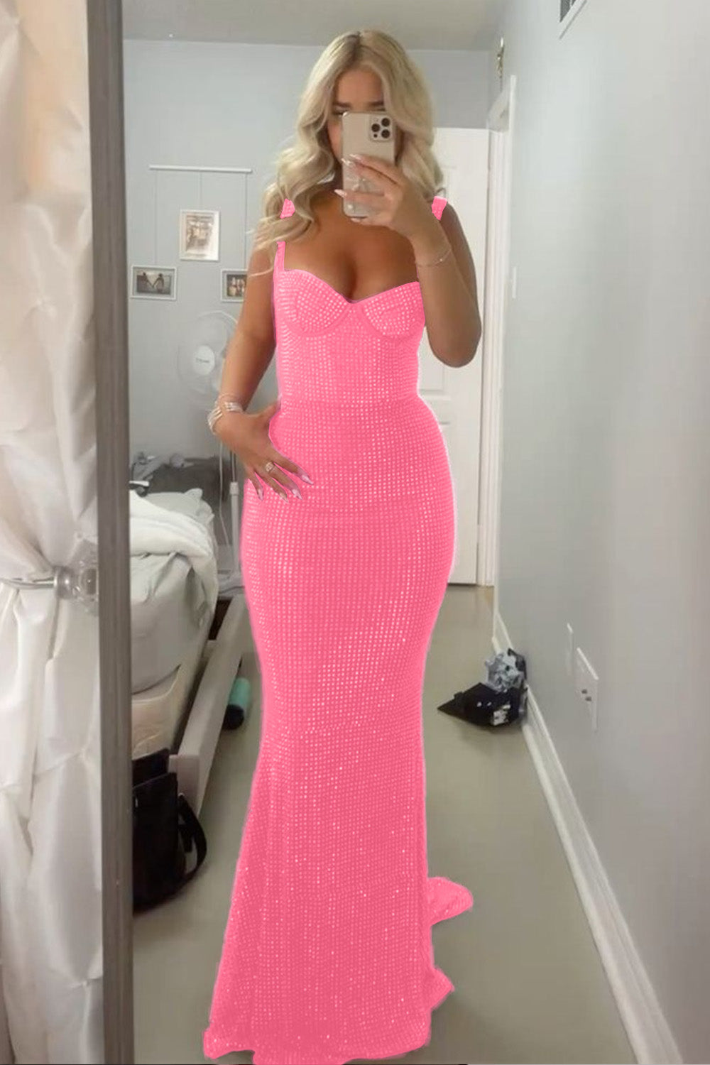 Sparkly Mermaid Sweetheart Red Long Prom Dress with Beading