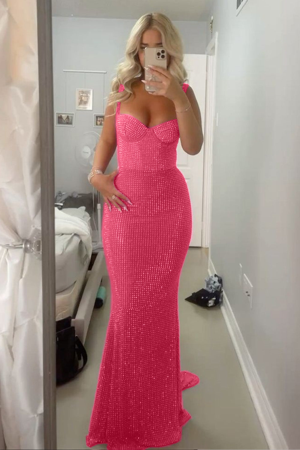 Sparkly Mermaid Sweetheart Red Long Prom Dress with Beading