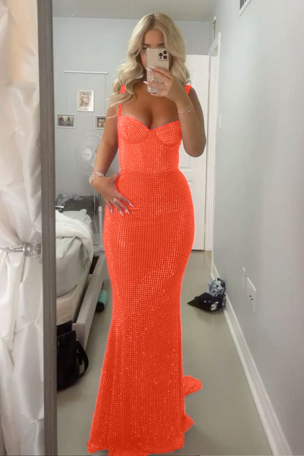 Sparkly Mermaid Sweetheart Red Long Prom Dress with Beading