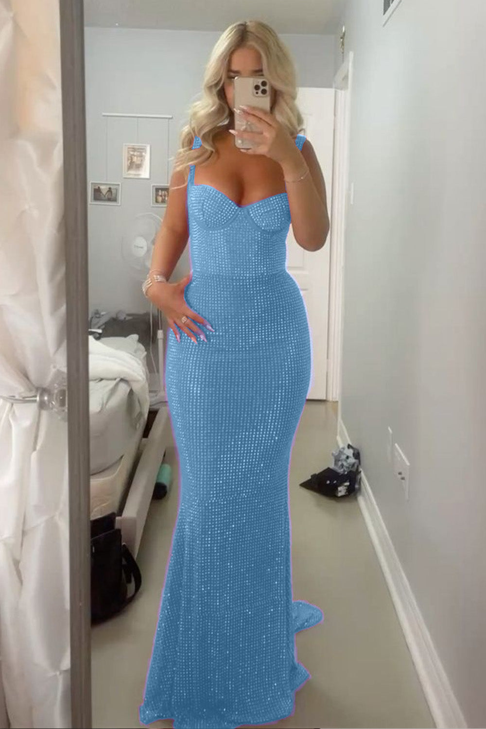 Sparkly Mermaid Sweetheart Red Long Prom Dress with Beading