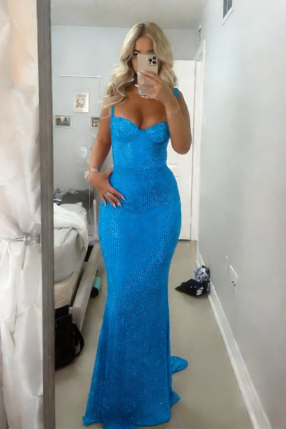 Sparkly Mermaid Sweetheart Red Long Prom Dress with Beading