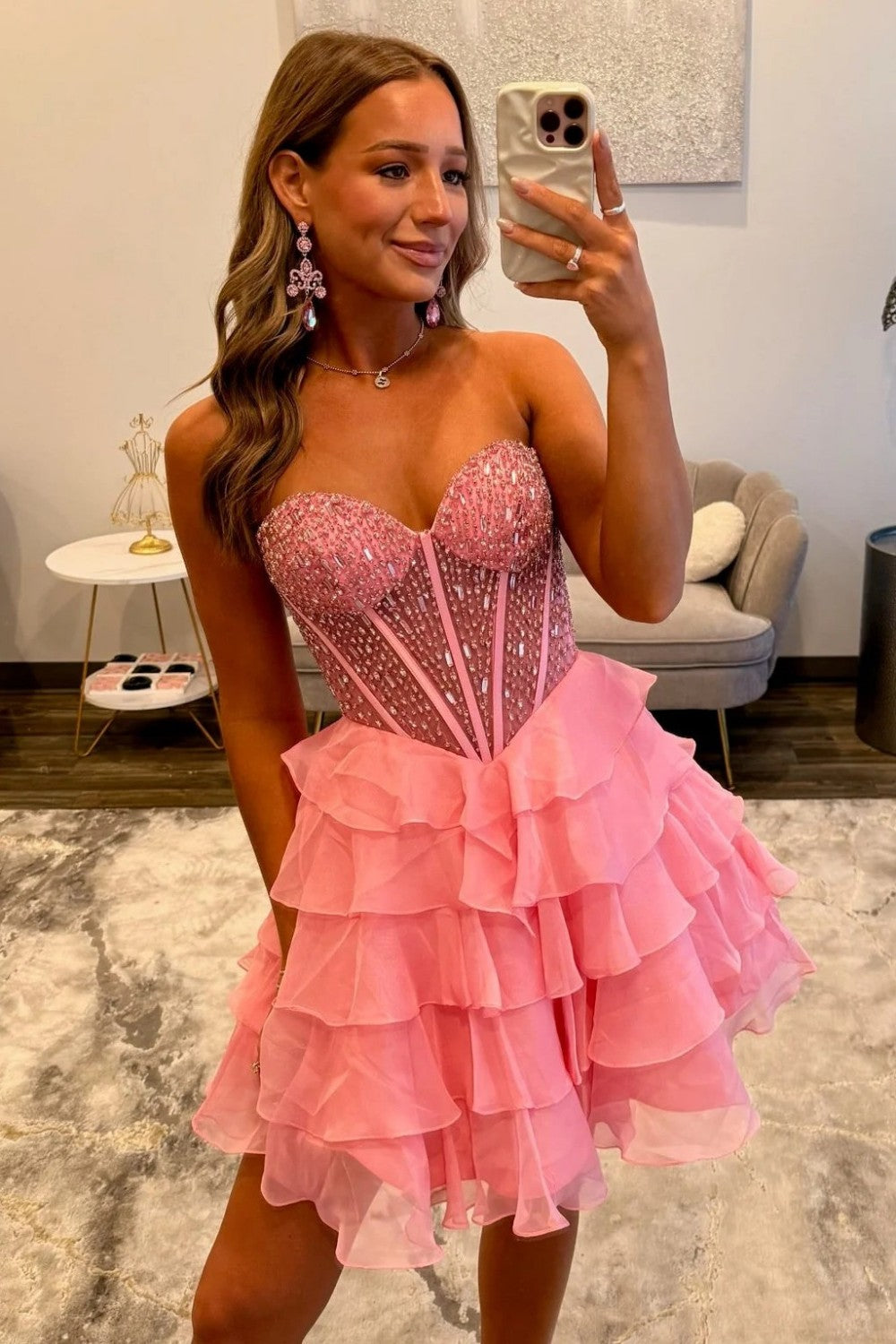 Sparkly Sweetheart Corset Homecoming Dress with Flowy Tiered Ruffles
