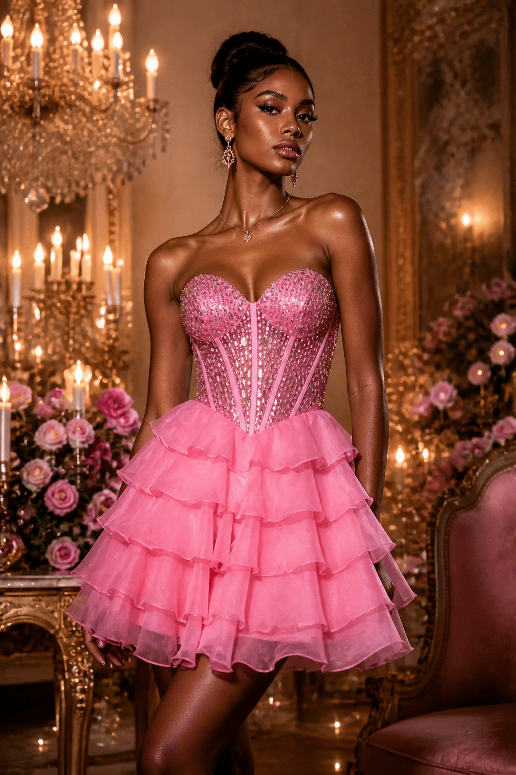 Sparkly Sweetheart Corset Homecoming Dress with Flowy Tiered Ruffles