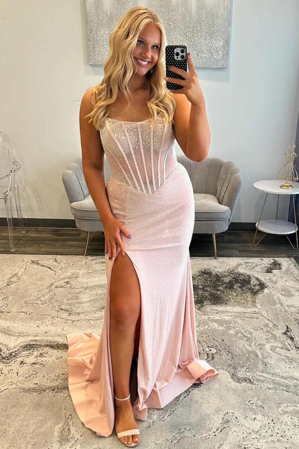 Sparkly Mermaid Strapless Light Blue Corset Prom Dress with Beading