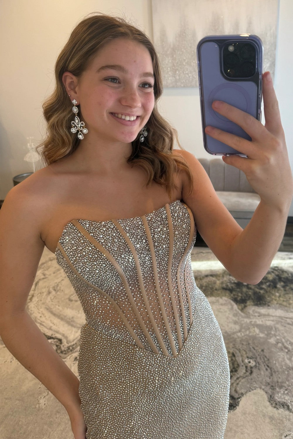 Sparkly Mermaid Strapless Light Blue Corset Prom Dress with Beading