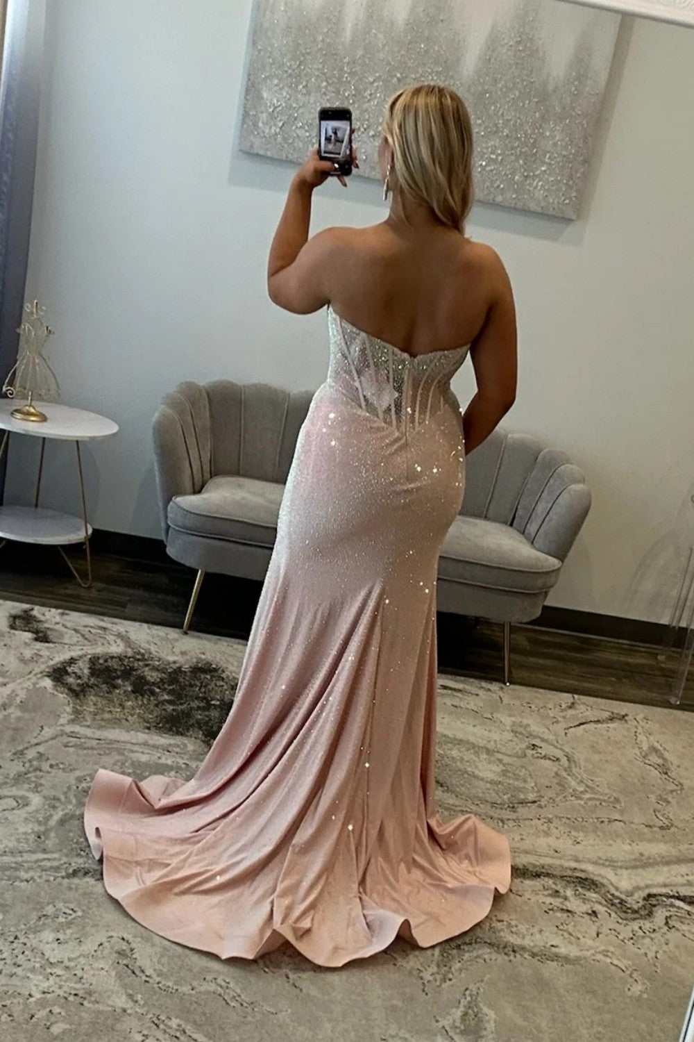 Sparkly Mermaid Strapless Light Blue Corset Prom Dress with Beading
