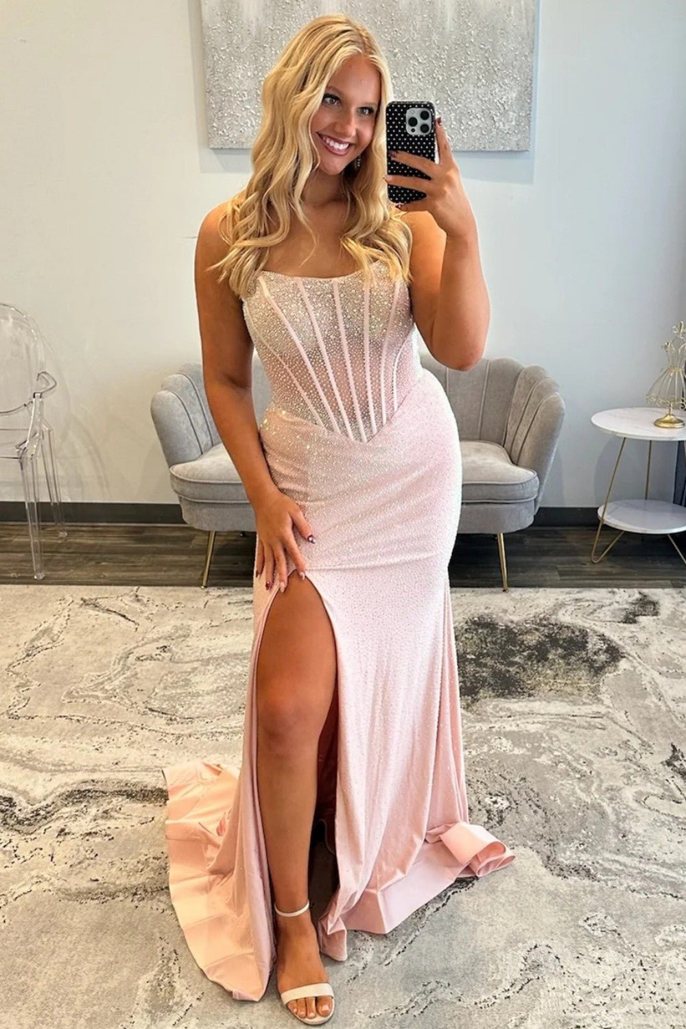 Sparkly Mermaid Strapless Light Blue Corset Prom Dress with Beading