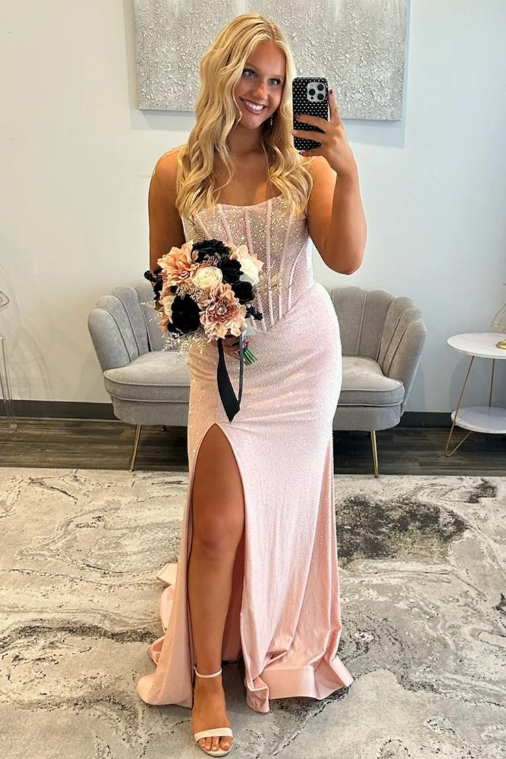 Sparkly Mermaid Strapless Light Blue Corset Prom Dress with Beading