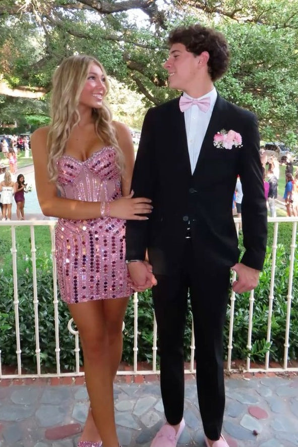 Luxurious Sheath Sweetheart Pink Corset Homecoming Dress with Beading