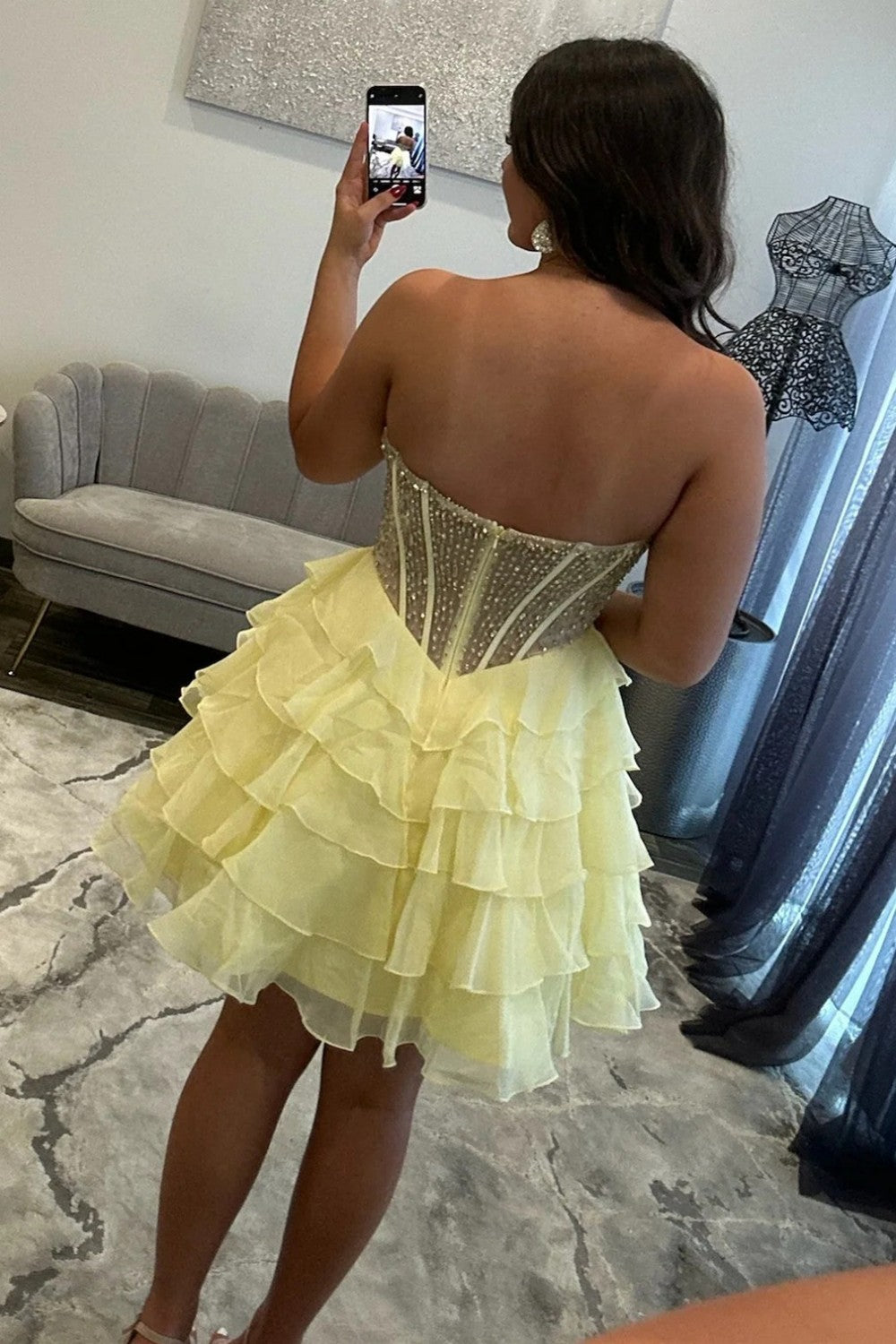 Sparkly Sweetheart Corset Homecoming Dress with Flowy Tiered Ruffles