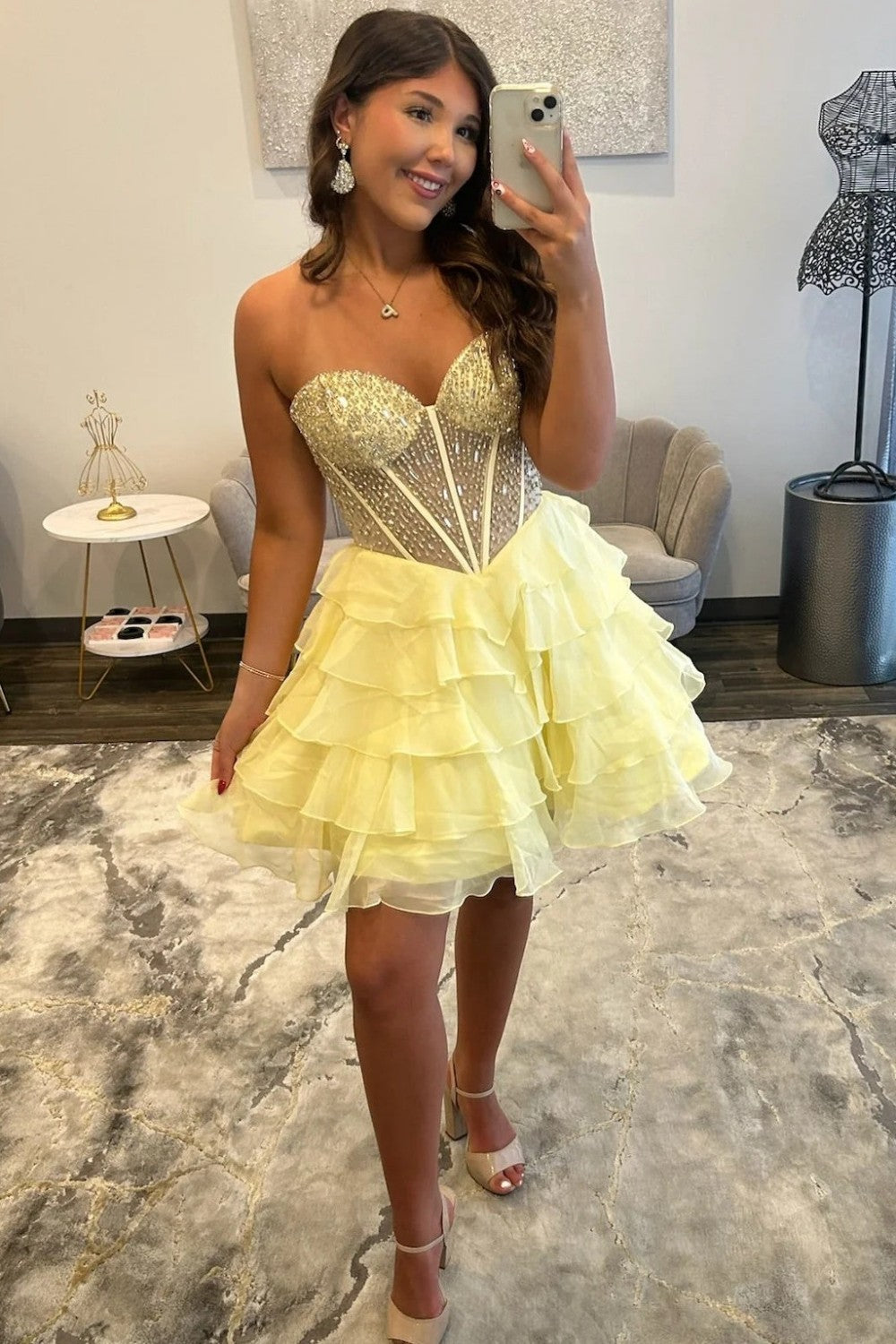 Sparkly Sweetheart Corset Homecoming Dress with Flowy Tiered Ruffles