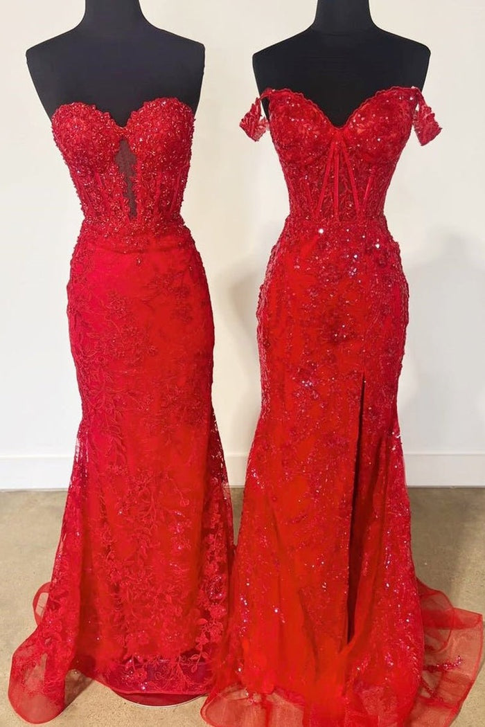 Fuchsia Strapless Sweetheart Prom Dress with Beaded Lace and Sheer V-Detail