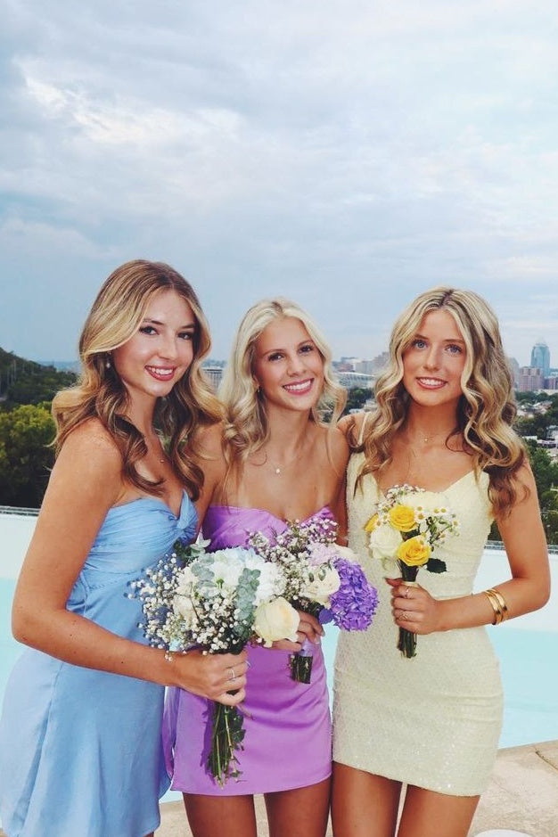 Sparkly Sheath Spaghetti Straps Light Blue Sequins Short Homecoming Dress