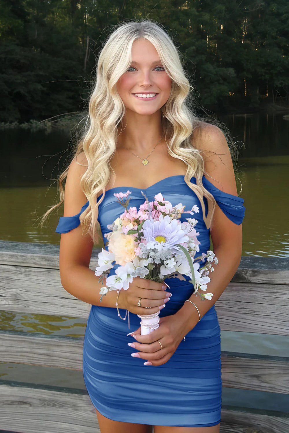 Stunning Off-Shoulder Ruched Pink Bodycon Homecoming Dress