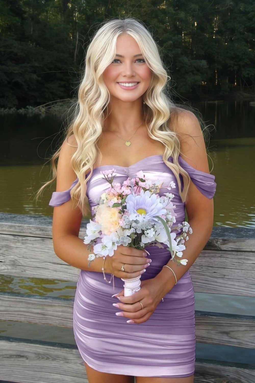 Stunning Off-Shoulder Ruched Pink Bodycon Homecoming Dress