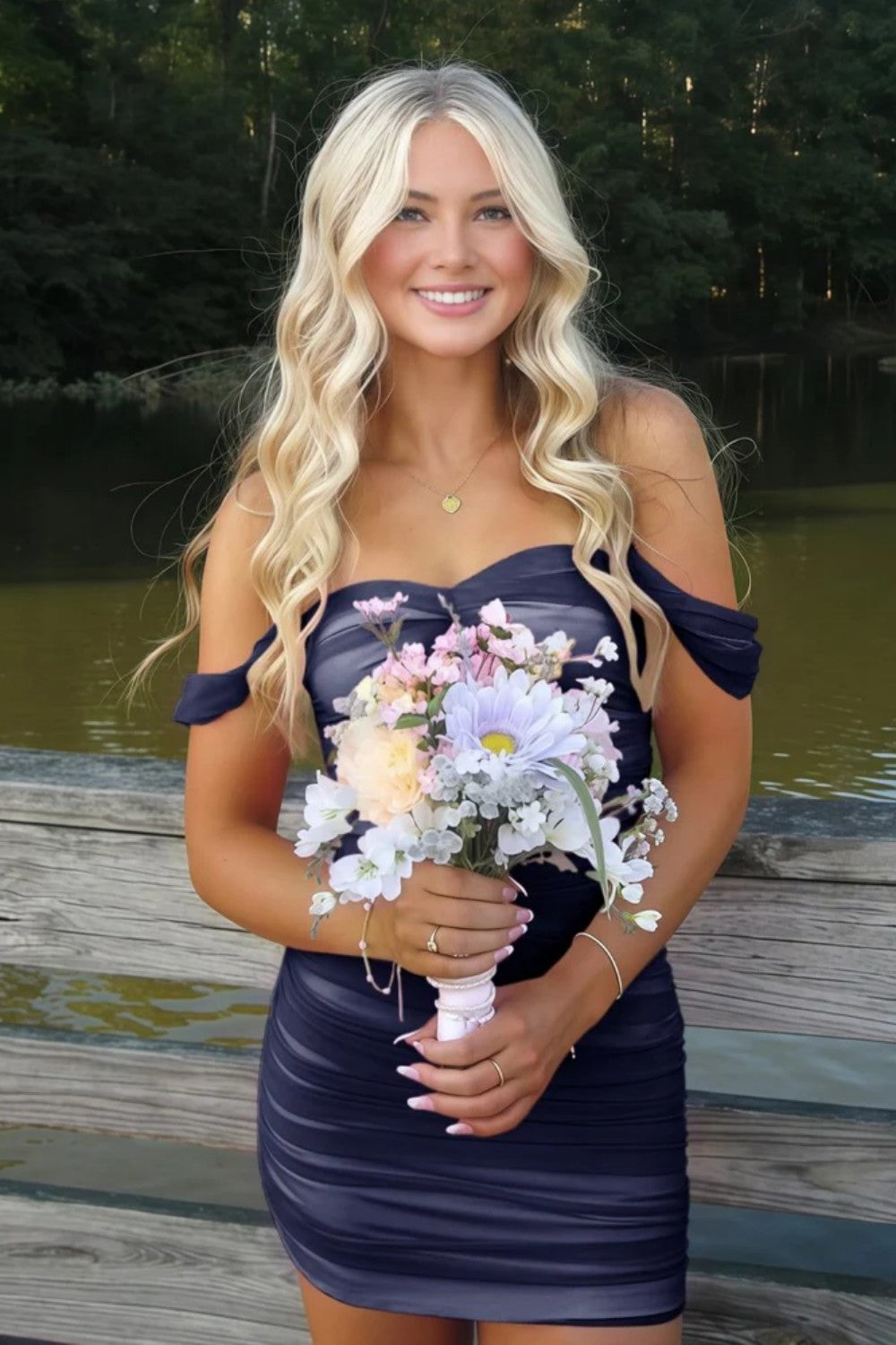 Stunning Off-Shoulder Ruched Pink Bodycon Homecoming Dress