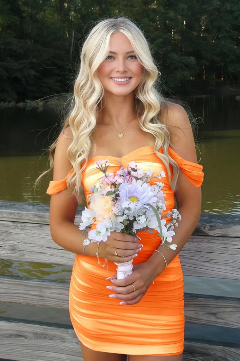 Stunning Off-Shoulder Ruched Pink Bodycon Homecoming Dress
