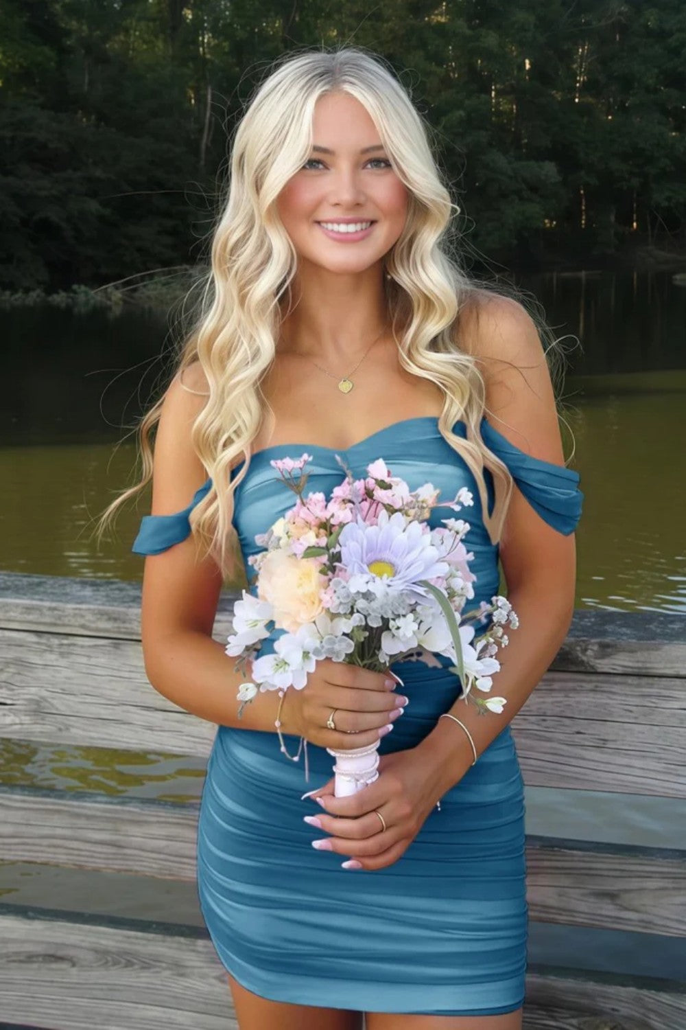 Stunning Off-Shoulder Ruched Pink Bodycon Homecoming Dress