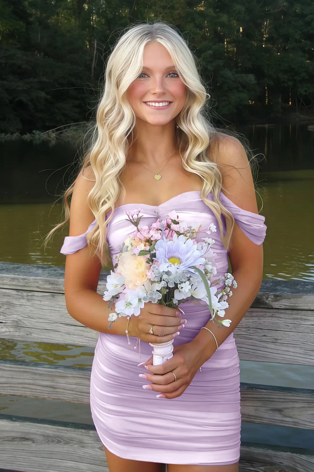 Stunning Off-Shoulder Ruched Pink Bodycon Homecoming Dress
