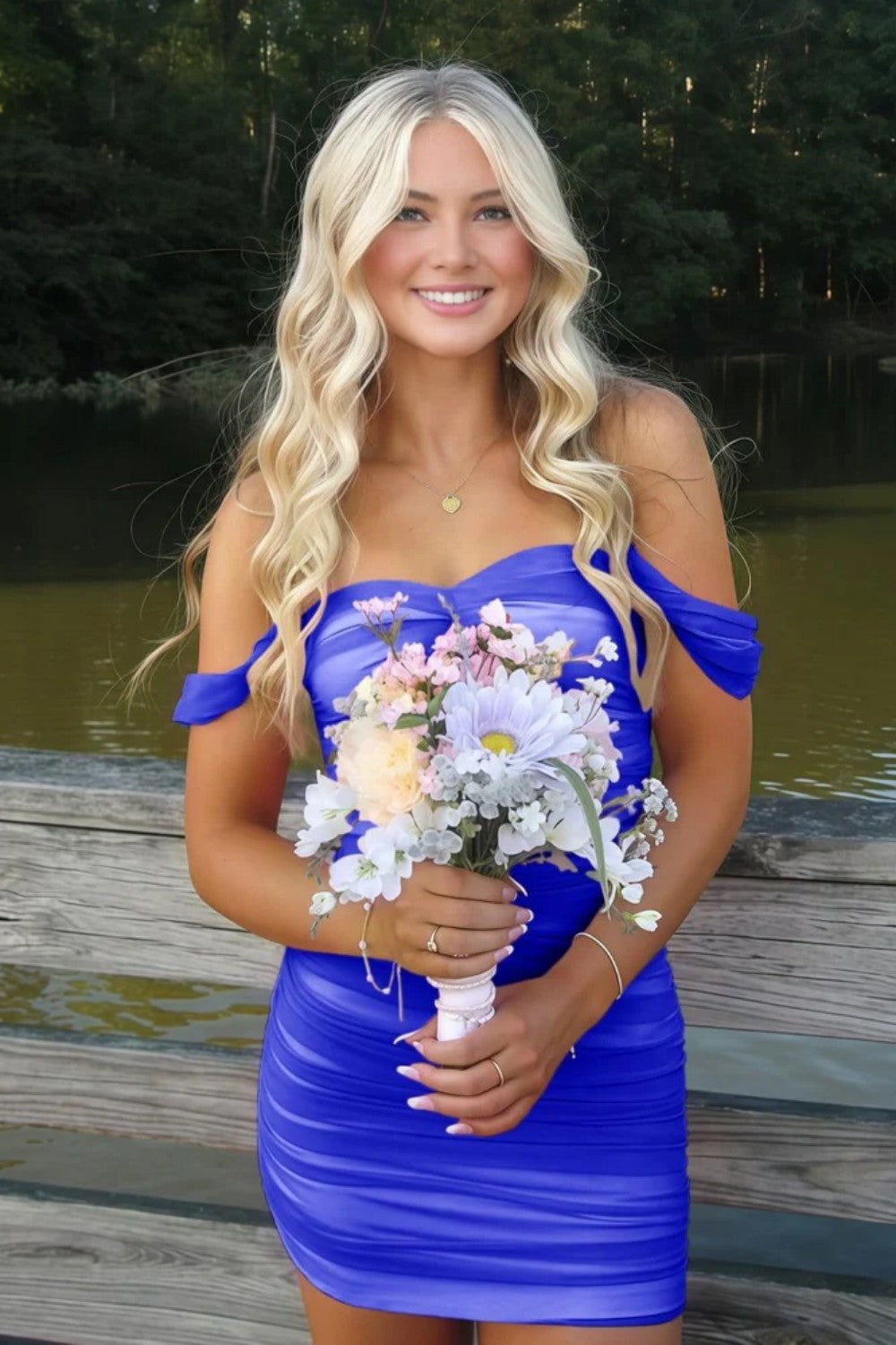 Stunning Off-Shoulder Ruched Pink Bodycon Homecoming Dress