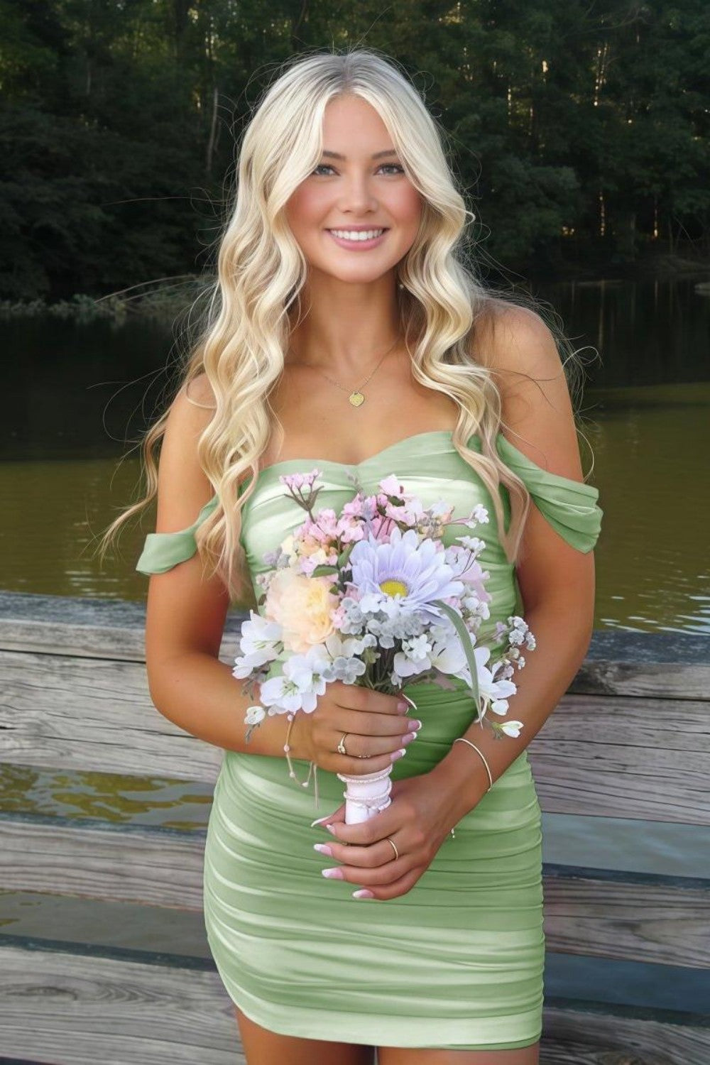 Stunning Off-Shoulder Ruched Pink Bodycon Homecoming Dress