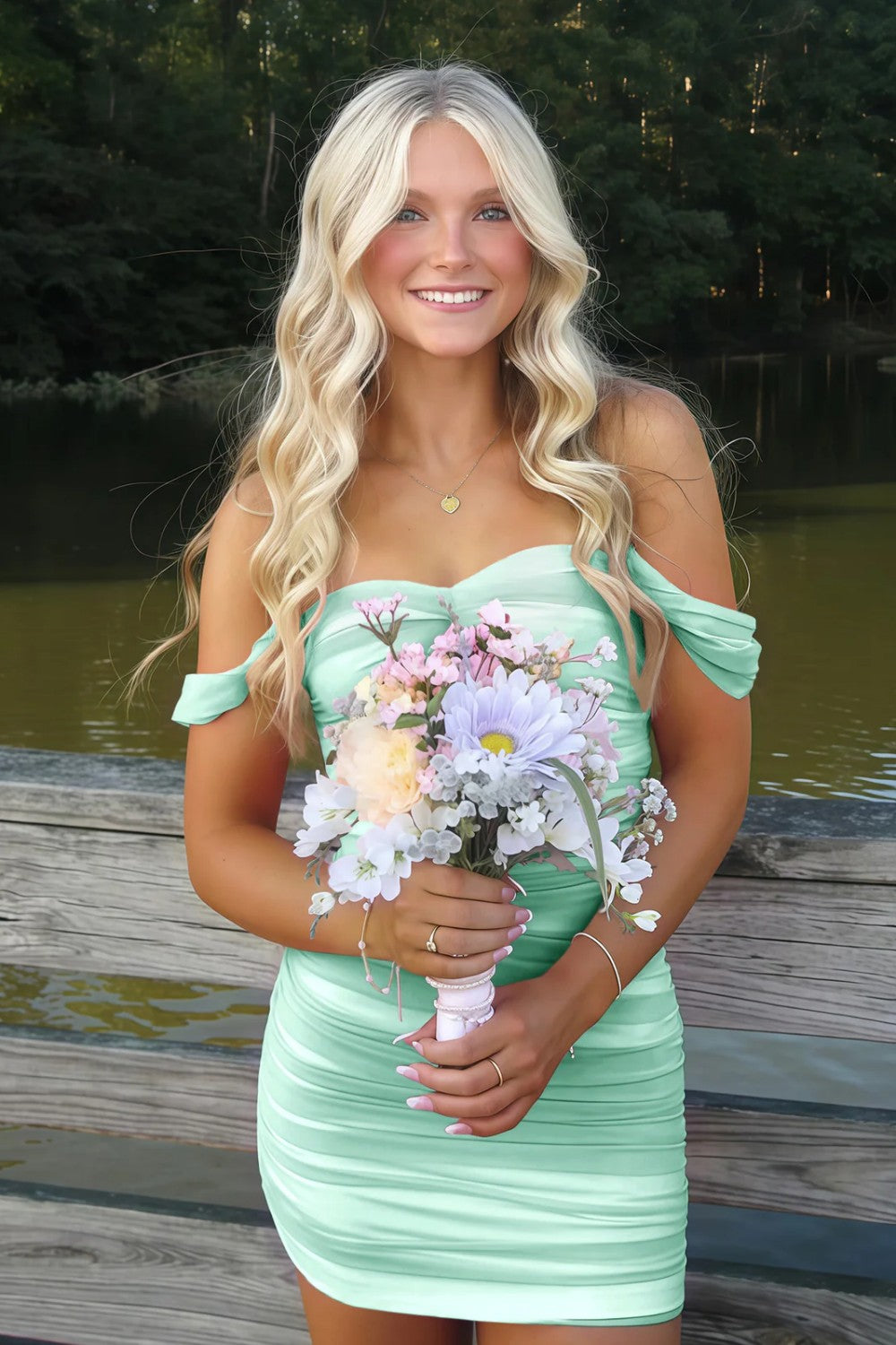 Stunning Off-Shoulder Ruched Pink Bodycon Homecoming Dress