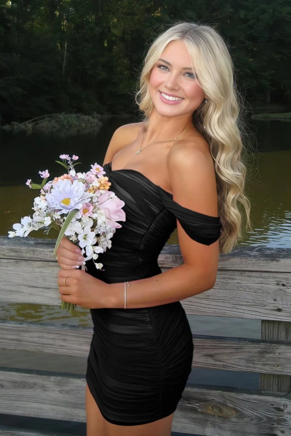Stunning Off-Shoulder Ruched Pink Bodycon Homecoming Dress