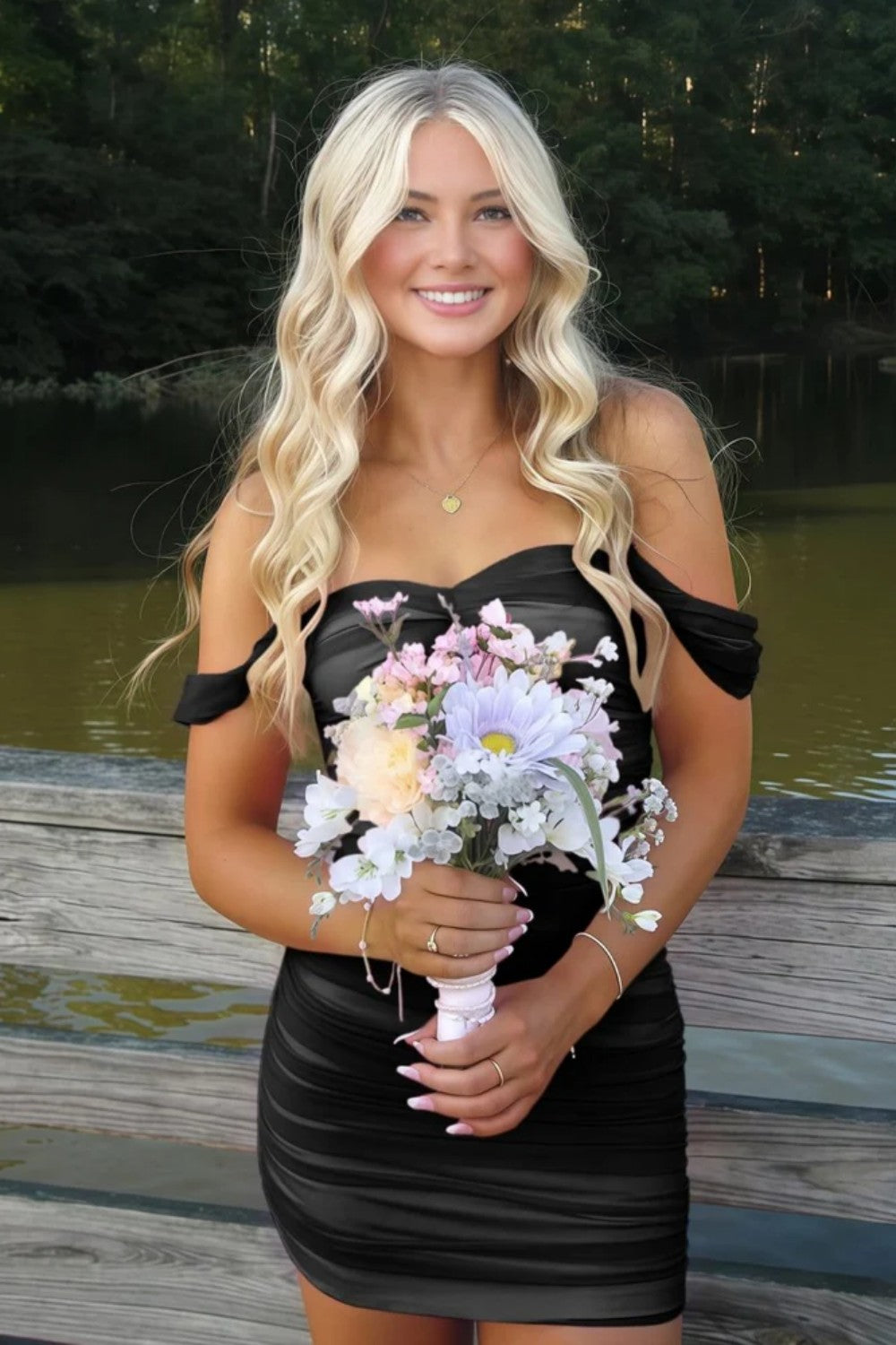 Stunning Off-Shoulder Ruched Pink Bodycon Homecoming Dress