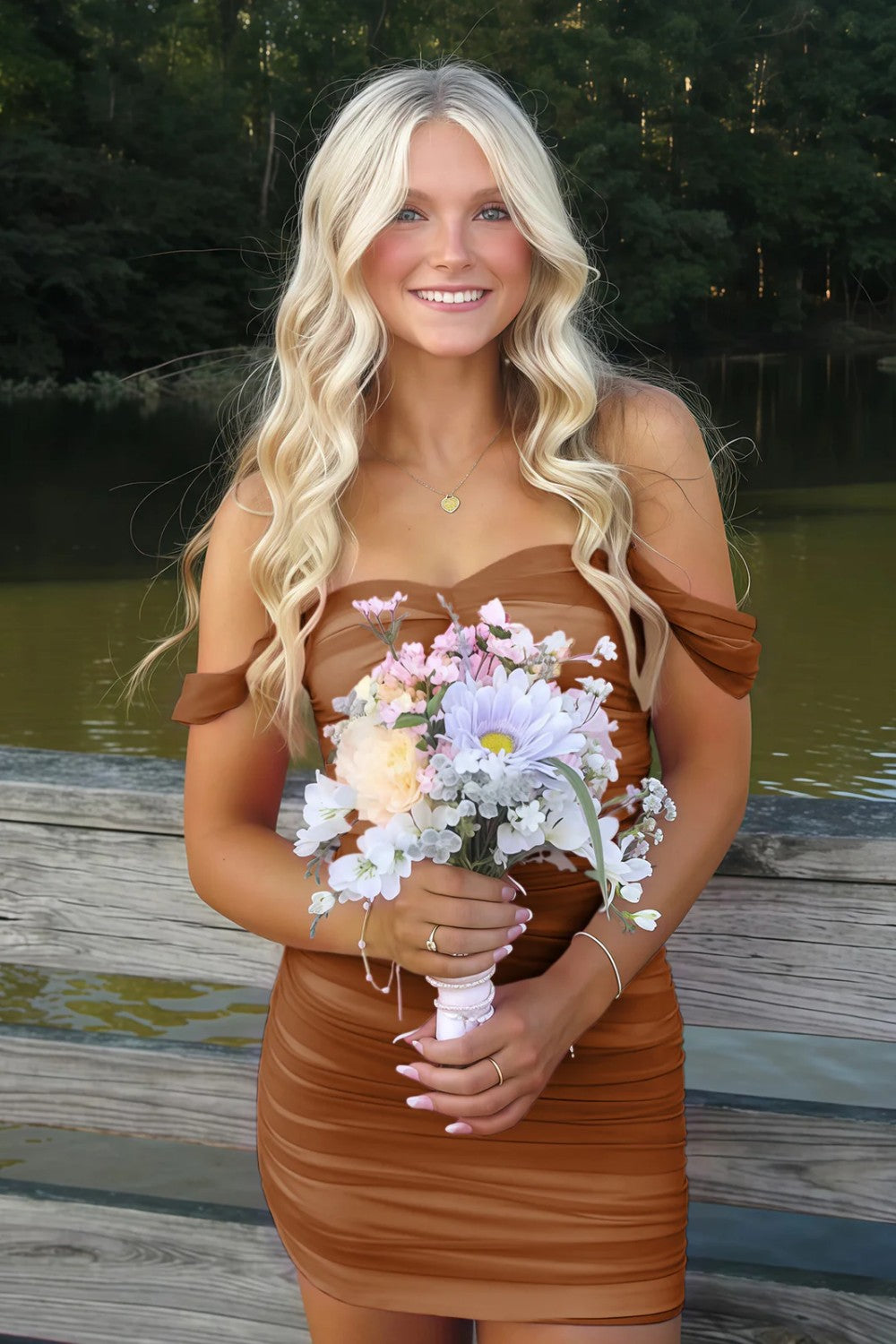 Stunning Off-Shoulder Ruched Pink Bodycon Homecoming Dress