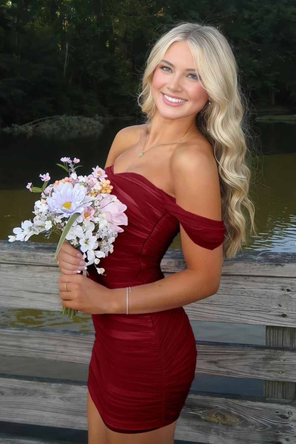 Stunning Off-Shoulder Ruched Pink Bodycon Homecoming Dress