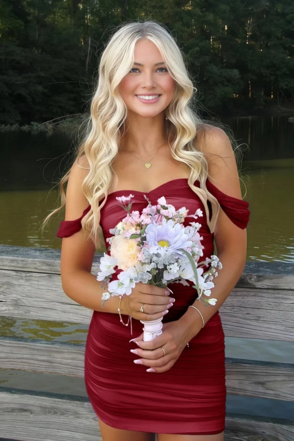 Stunning Off-Shoulder Ruched Pink Bodycon Homecoming Dress