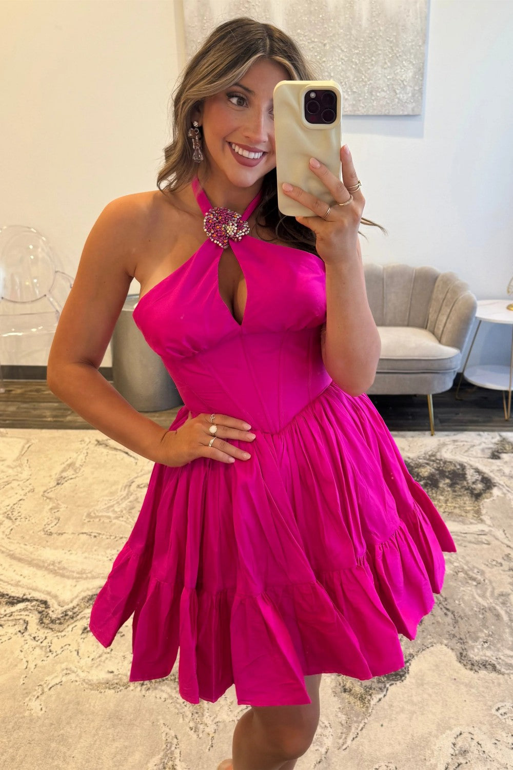 Stunning Orange A-Line Halter Neck Lace Up Short Satin Homecoming Dress