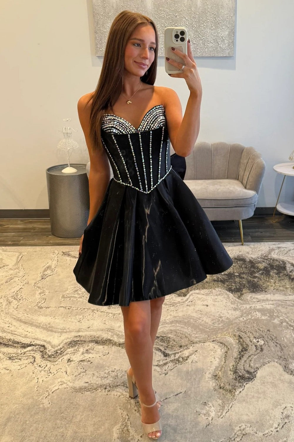 Stunning A-Line Sweetheart Corset Homecoming Dress with Crystal Detail and Flared Skirt