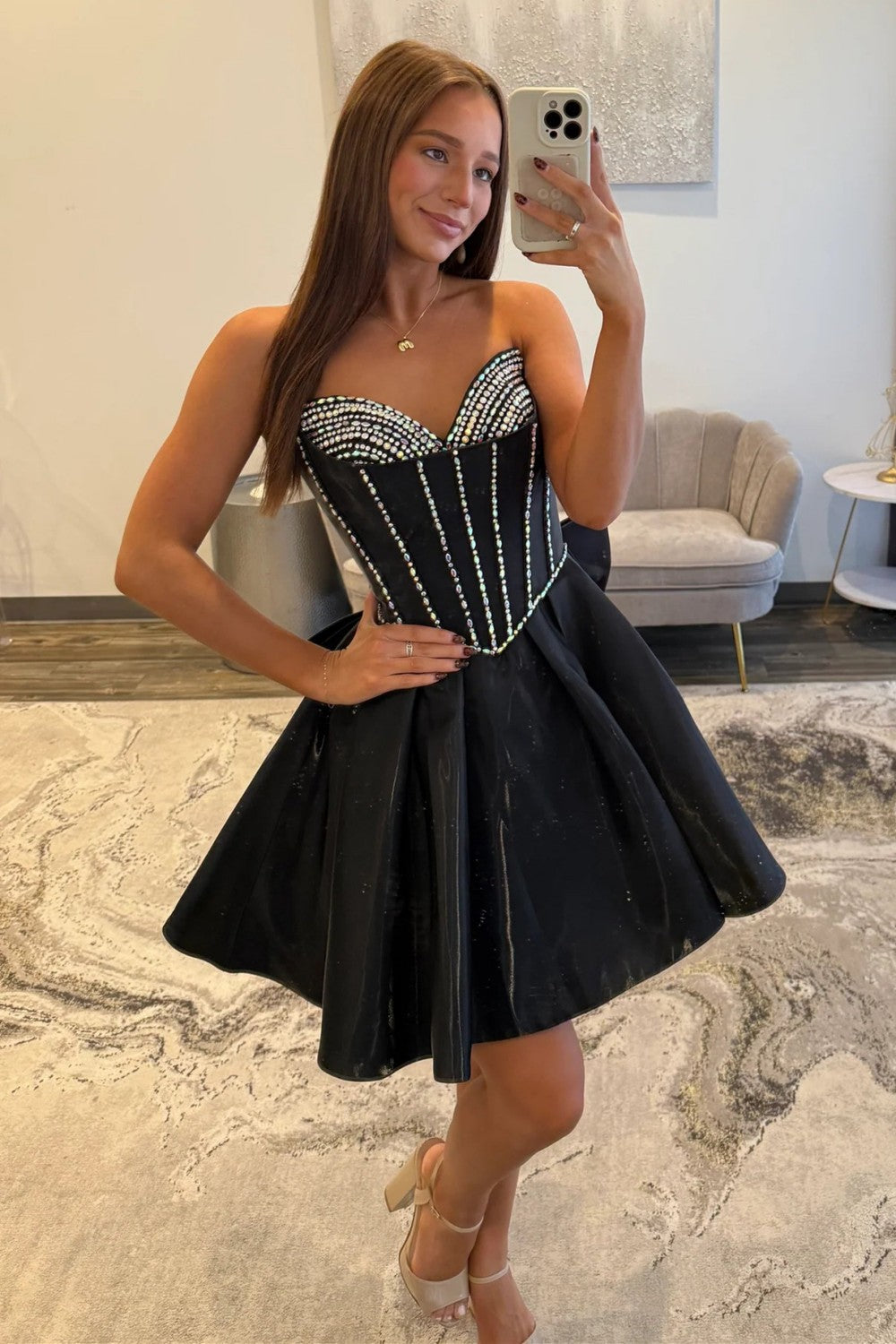 Stunning A-Line Sweetheart Corset Homecoming Dress with Crystal Detail and Flared Skirt
