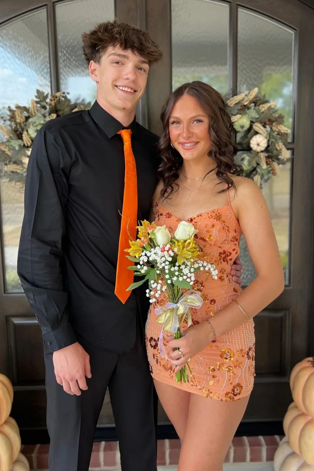 Stunning Beaded Sheath Homecoming Dress with Spaghetti Straps and Floral Embellishment